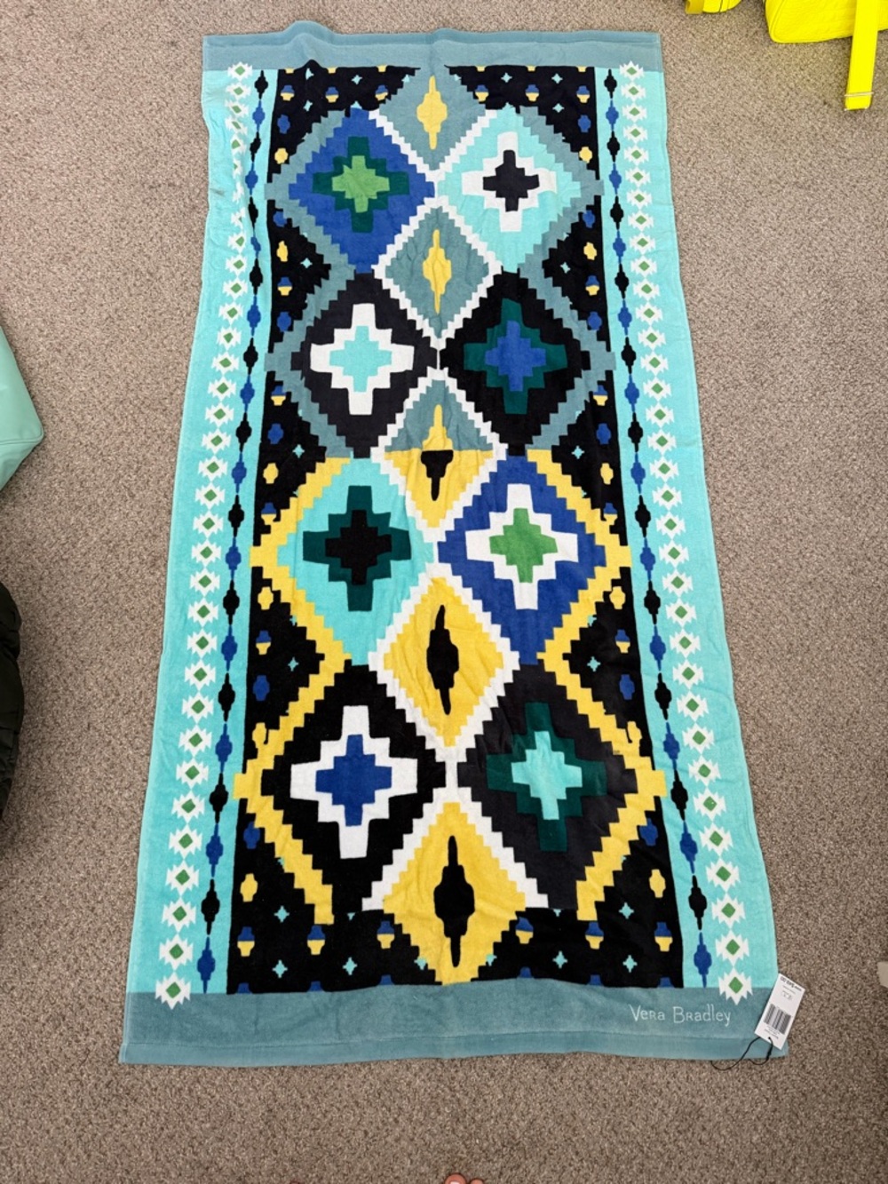Vera Bradley Turquoise, Black and Blue Geometric Beach Towel